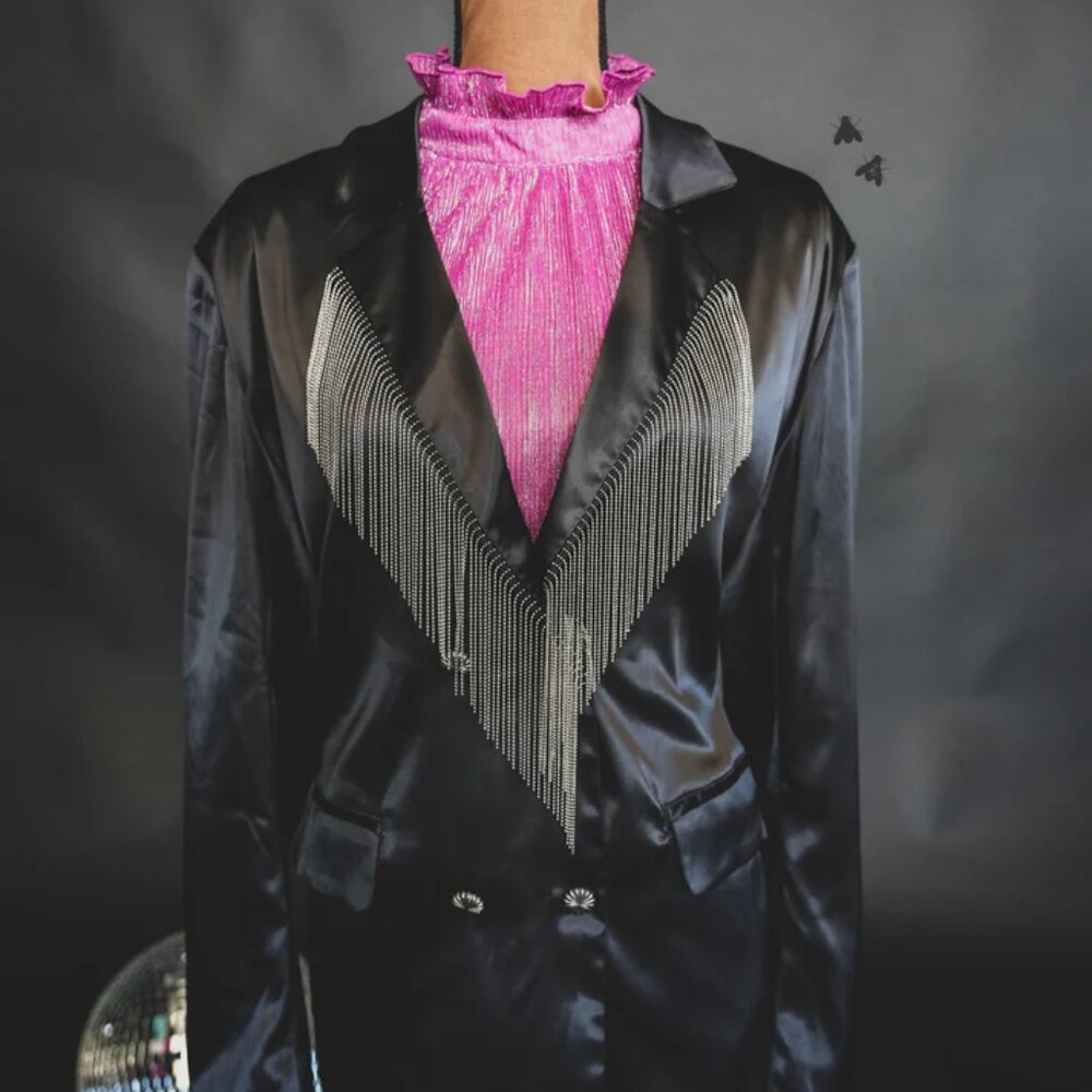 NFR Satin Blazer with Chain Fringe Size Large NWT